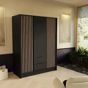 DREHTÜRENSCHRANK Nero 150/51/200 cm mit Lamellen schwarz Schnäppchen