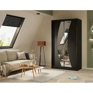 Sonderaktion SCHWEBETÜRENSCHRANK Vox 120/216/61 schwarz mit Spiegel und Schubladen