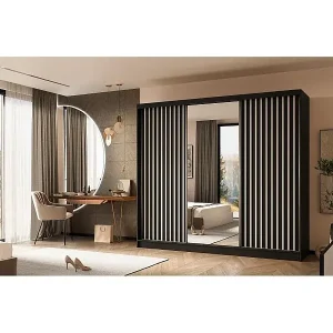 SCHWEBETÜRENSCHRANK Helix 240/216/61 schwarz+weiß mit Schubladeneinsätze Schneller Versand