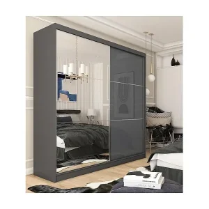 SCHWEBETÜRENSCHRANK Viva 200/216/61 graphit mit Spiegel Preiswert