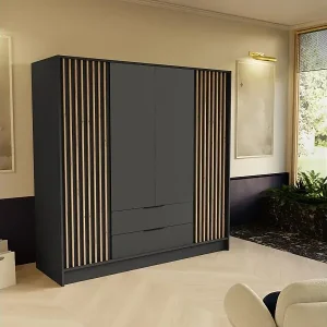 Angebot DREHTÜRENSCHRANK Nero 200/51/200 cm mit Lamellen graphit