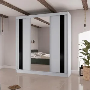 SCHWEBETÜRENSCHRANK Como II 200/61/215 weiß+schwarz Schnäppchen