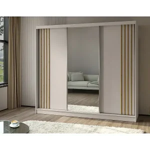 Abverkauf SCHWEBETÜRENSCHRANK Nela II 240/216/61 kaschmir+eiche Artisan mit Schubladen