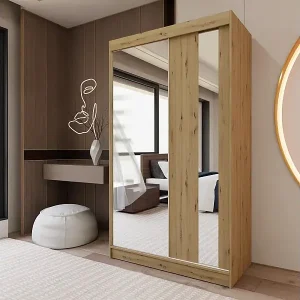 Preis Gesenkt SCHWEBETÜRENSCHRANK Gaja 120/216/61 eiche Artisan mit Spiegel und Schubladeneinsätze