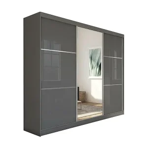 SCHWEBETÜRENSCHRANK Viva 240/216/61 graphit mit Spiegel und Schubladeneinsätze Sofort Bestellen