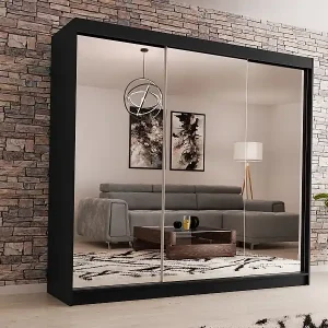 SCHWEBETÜRENSCHRANK Debra 240/216/61 schwarz mit Spiegel Heißes Angebot