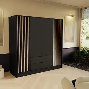 Markenware DREHTÜRENSCHRANK Nero 200/51/200 cm mit Lamellen schwarz