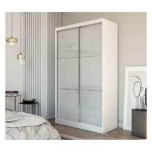 SCHWEBETÜRENSCHRANK Viva 120/216/61 weiß mit Lacobel-Glas Billig