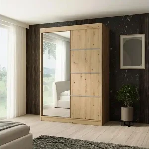 Zertifiziert SCHWEBETÜRENSCHRANK Paco 150/215/61 2-türig eiche Craft mit Spiegel