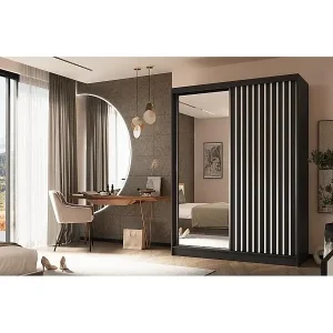 SCHWEBETÜRENSCHRANK Helix 160/216/61 schwarz+weiß mit Schubladeneinsätze Must-Have