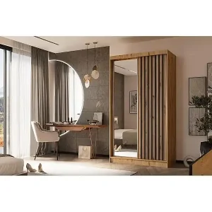 SCHWEBETÜRENSCHRANK Helix 120/216/61 eiche artisan+schwarz Markenware