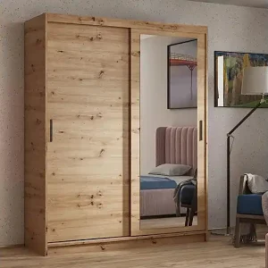 SCHWEBETÜRENSCHRANK Hela 160/205/60 2-türig eiche Artisan mit Schubladen Kostenfreie Lieferung