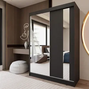 SCHWEBETÜRENSCHRANK Gaja 150/216/61 schwarz mit Spiegel und Schubladeneinsätze Rabatt