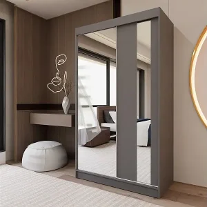 SCHWEBETÜRENSCHRANK Gaja 120/216/61 graphit mit Spiegel und Schubladeneinsätze Neuheit