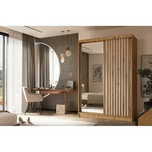 Must-Have SCHWEBETÜRENSCHRANK Helix 150/216/61 eiche artisan+weiß mit Schubladeneinsätze