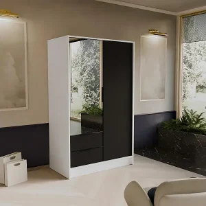 Rabatt SCHWEBETÜRENSCHRANK Niko 100/51/200 cm weiß+schwarz