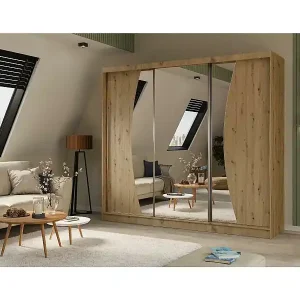 Echt SCHWEBETÜRENSCHRANK Vox 240/216/61 eiche Artisan mit Spiegel und Schubladen