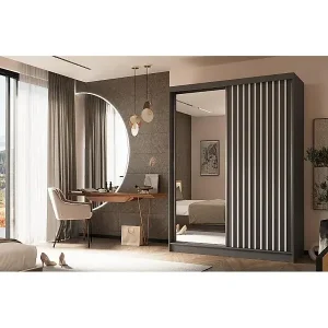 SCHWEBETÜRENSCHRANK Helix 160/216/61 grau+weiß Neuheit