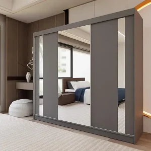 Letzte Chance SCHWEBETÜRENSCHRANK Gaja 240/216/61 graphit mit Spiegel und Schubladen