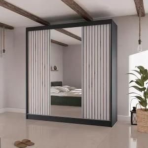 SCHWEBETÜRENSCHRANK Lico II 200/61/215 schwarz+weiß Neue Kollektion