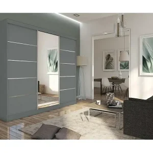 Jetzt Bestellen SCHWEBETÜRENSCHRANK Marika 240/216/61 graphit mit Spiegel und Schubladen