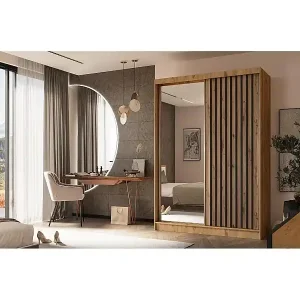 SCHWEBETÜRENSCHRANK Helix 150/216/61 eiche artisan+schwarz Echt