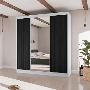 Neue Ware SCHWEBETÜRENSCHRANK Ramos II 200/61/215 eiche weiß+schwarz