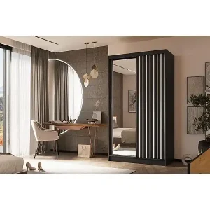 Top-Seller SCHWEBETÜRENSCHRANK Helix 120/216/61 schwarz+weiß mit Schubladeneinsätze