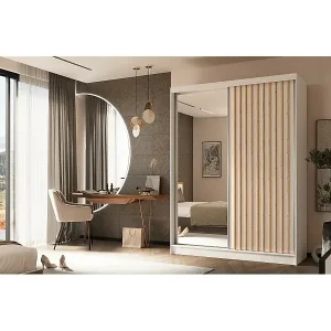 SCHWEBETÜRENSCHRANK Helix 160/216/61 weiß+eiche artisan Versand Am Gleichen Tag