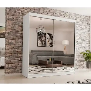 SCHWEBETÜRENSCHRANK Debra 200/216/61 weiß mit Spiegel Wochenendangebot