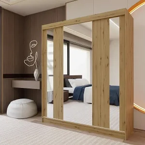 Billig SCHWEBETÜRENSCHRANK Gaja 180/216/61 eiche Artisan mit Spiegel Schubladeneinsatz