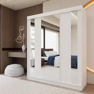 Schneller Versand SCHWEBETÜRENSCHRANK Gaja 180/216/61 weiß mit Spiegel Schubladeneinsatz