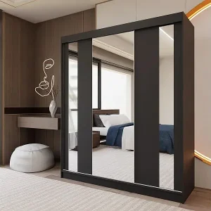 SCHWEBETÜRENSCHRANK Gaja 180/216/61 schwarz mit Spiegel Angebot