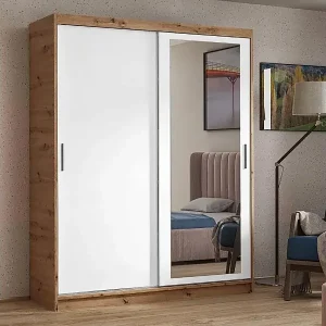 Geprüft SCHWEBETÜRENSCHRANK Hela 100/205/60 2-türig eiche Artisan/weiß mit Spiegel