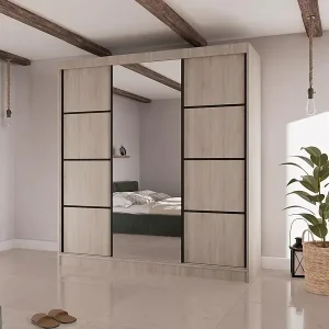 SCHWEBETÜRENSCHRANK Vilo II 200/61/215 eiche sonoma+schwarz Neuheit