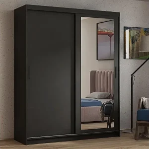 SCHWEBETÜRENSCHRANK Hela 100/205/60 2-türig schwarz mit Spiegel Top-Angebot