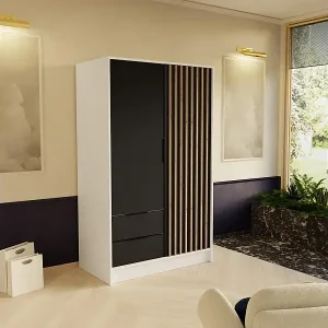 DREHTÜRENSCHRANK Nero 100/51/200 cm mit Lamellen weiß+schwarz Aktuell