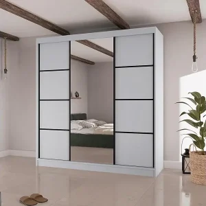 SCHWEBETÜRENSCHRANK Vilo II 200/61/215 weiß+schwarz Rabatt