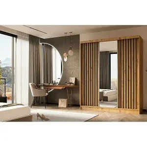 Neue Ware SCHWEBETÜRENSCHRANK Helix 180/216/61 eiche artisan+schwarz mit Schubladeneinsatz