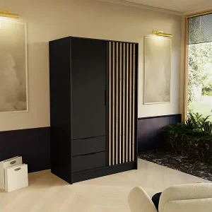 Rabatt DREHTÜRENSCHRANK Nero 100/51/200 cm mit Lamellen schwarz