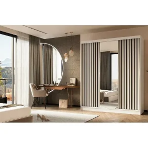 SCHWEBETÜRENSCHRANK Helix 180/216/61 weiß+schwarz mit Schubladeneinsatz Meistverkauft