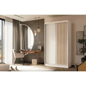 SCHWEBETÜRENSCHRANK Helios 120/216/61 weiß+eiche Artisan mit Schubladen Saisonangebot