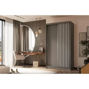 SCHWEBETÜRENSCHRANK Helios 120/216/61 grau+weiß mit Schubladen Preis Gesenkt