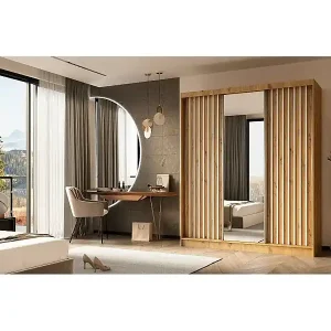 Preisknaller SCHWEBETÜRENSCHRANK Helix 180/216/61 eiche artisan+weiß mit Schubladeneinsatz