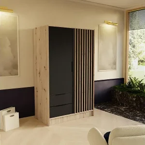 Online Kaufen DREHTÜRENSCHRANK Nero 100/51/200 cm mit Lamellen eiche artisan+schwarz