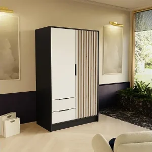 Aktuell DREHTÜRENSCHRANK Nero 100/51/200 cm mit Lamellen schwarz+weiß