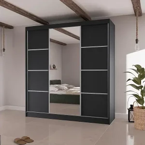 Abverkauf SCHWEBETÜRENSCHRANK Vilo II 200/61/215 schwarz+silber