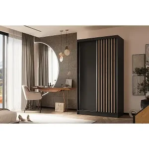 Heißes Angebot SCHWEBETÜRENSCHRANK Helios 120/216/61 schwarz+eiche Artisan mit Schubladen