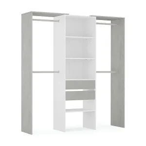 Sonderangebot Kleiderschrank Miramar, Struktur für begehbaren Kleiderschrank, offener Kleiderschrank ohne Türen, begehbarer Kleiderschrank, 179 x 50 x 202 cm, WeiÃŸ und Zement