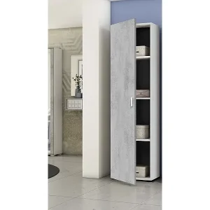 Reno Mehrzweck-Kleiderschrank, Zusatzschrank mit 1 Tür und 3 Regalen, moderner Kleiderschrank, hoher Säulenschrank, 41 x 37 x 182 cm, Zement und Weiß Nur Für Kurze Zeit